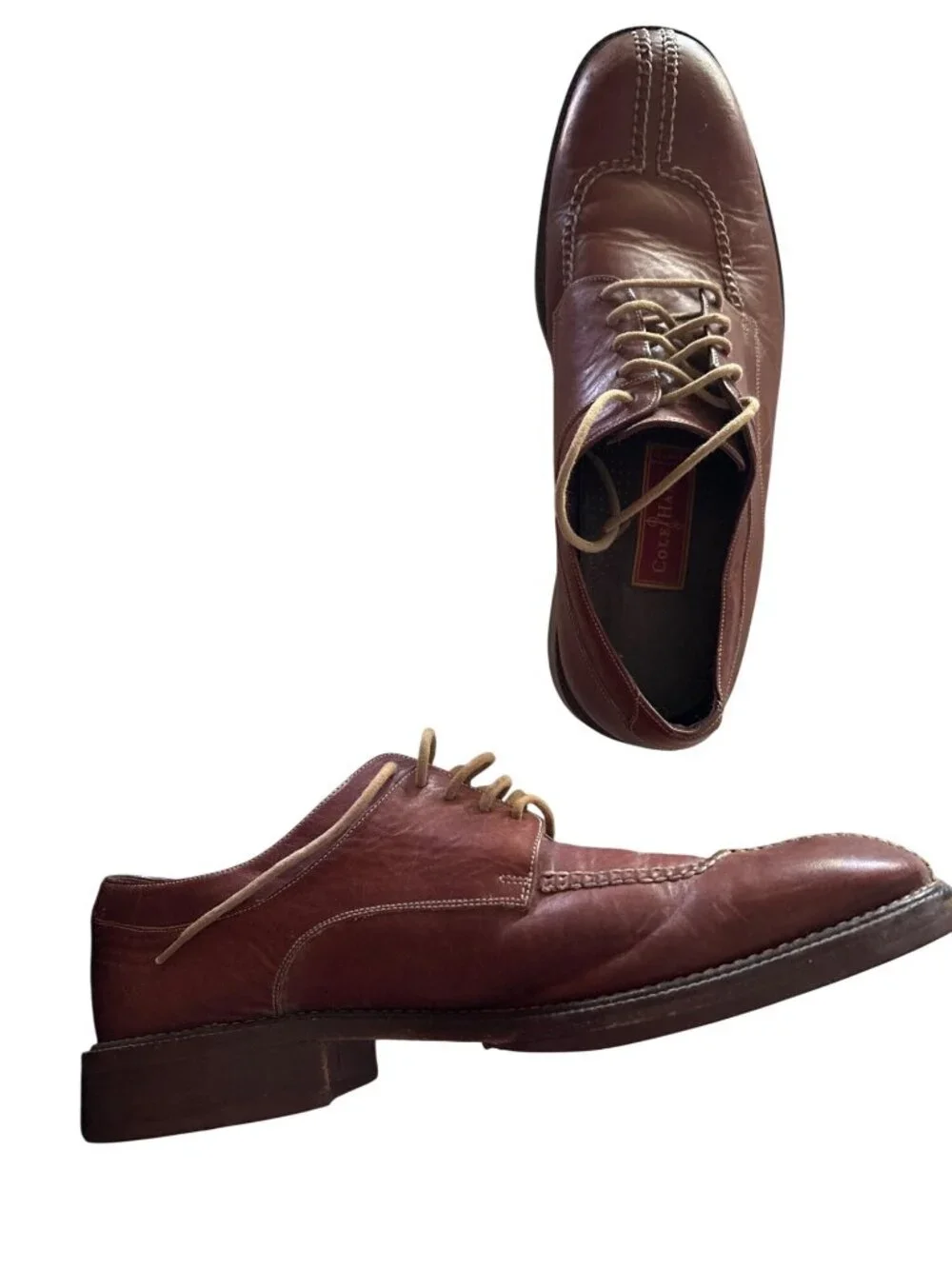 Cole Haan Mens Brown Leather Oxford Shoes Size 10.5D With Stitched Detailing